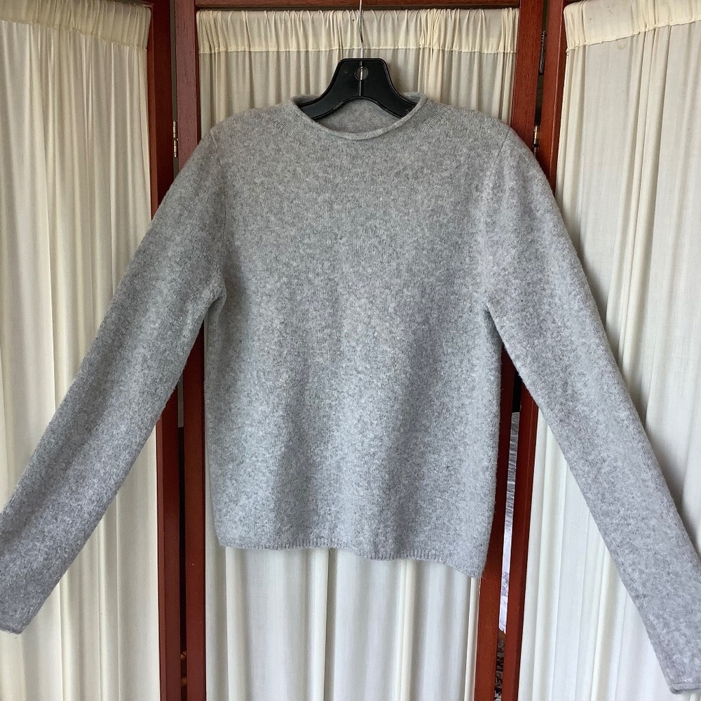 MNG Womens Gray Sweater Acrylic Wool Rolled Edge Neckline Size S